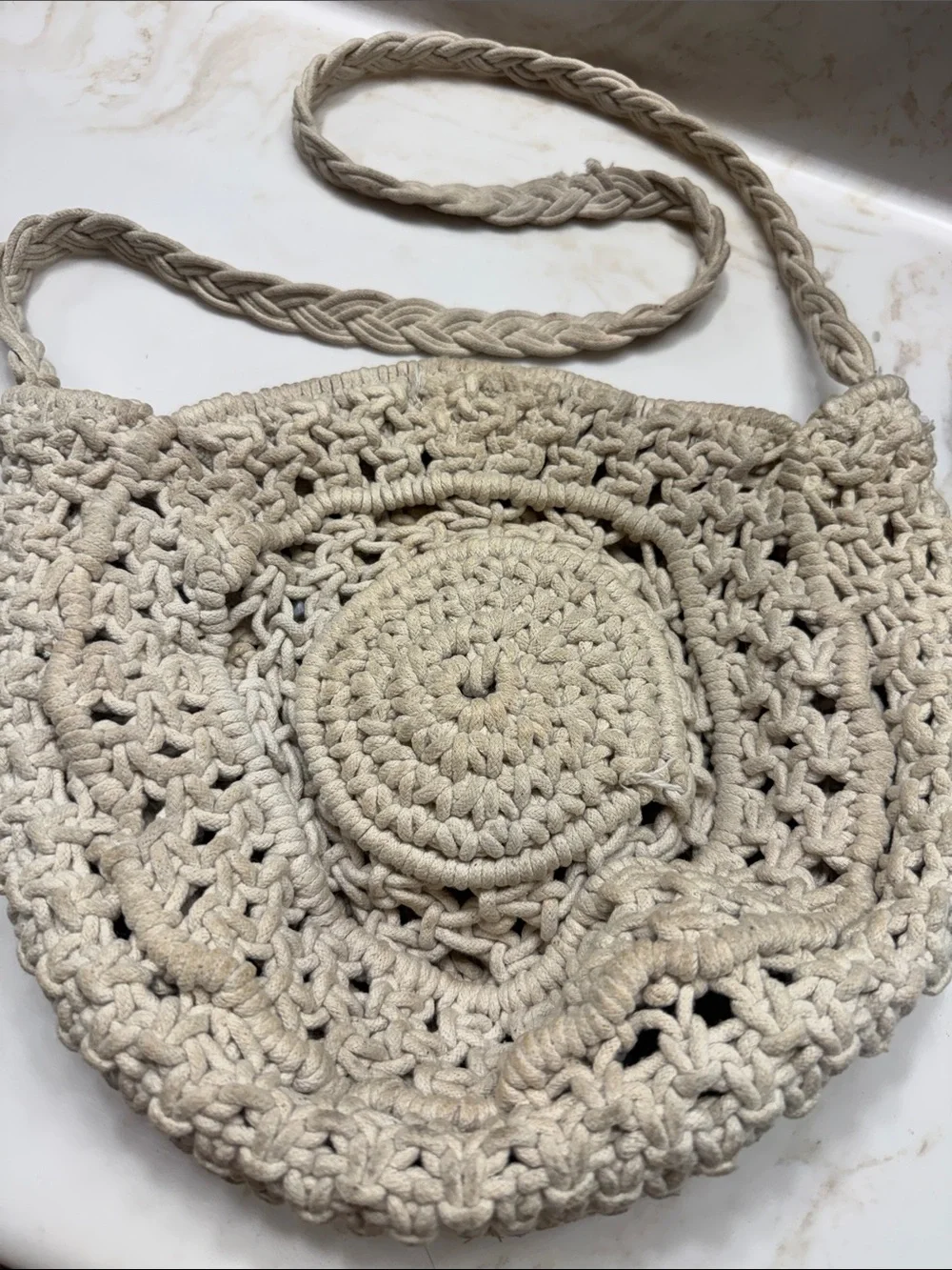Magid Off-White Crochet Round Crossbody Bag